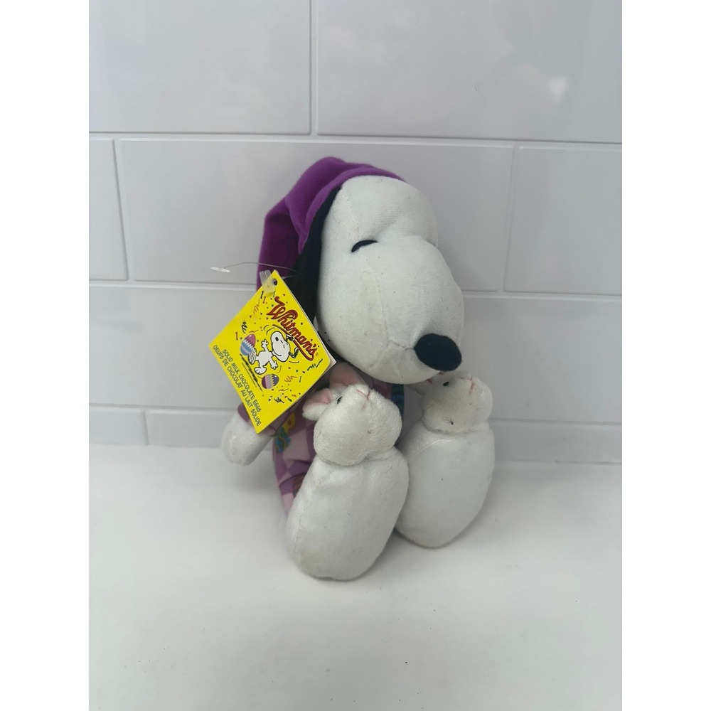 Whitmans Peanuts Snoopy Plush Easter Pajamas Bunny Slippers Nightcap 9 Inch